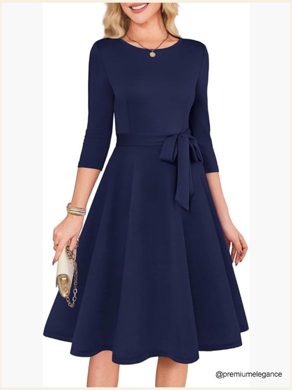3/4 Sleeve A-Line Cocktail Dress with Removable Belt